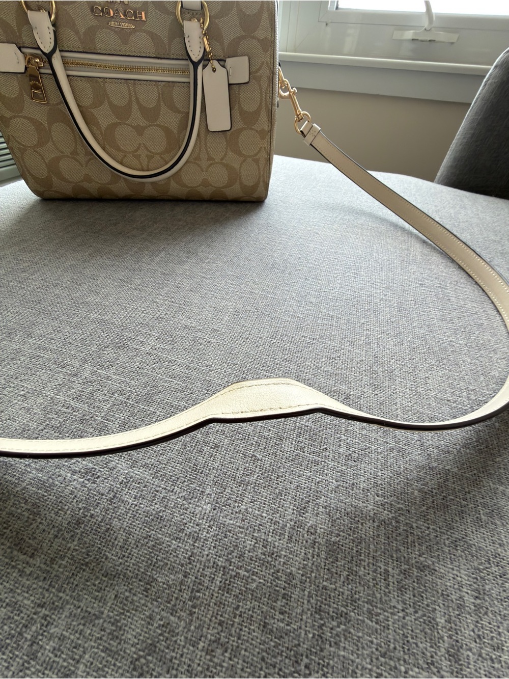 Coach Rowan Satchel Crossbody Signature Canvas Gold Khaki Chalk - Picture 11 of 11